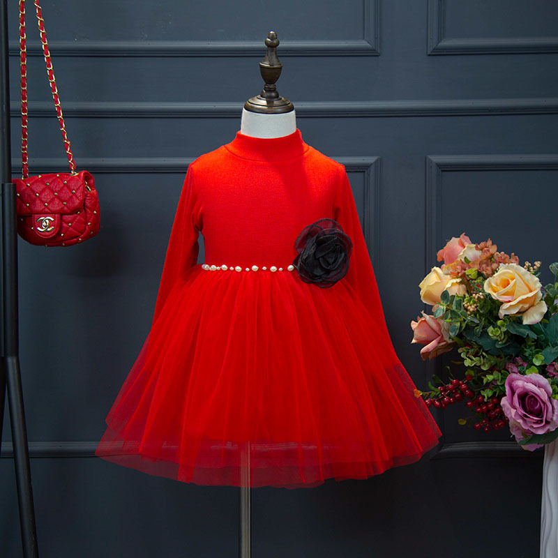 2016冬季韓版女童純色珍珠連衣裙工廠,批發,進口,代購