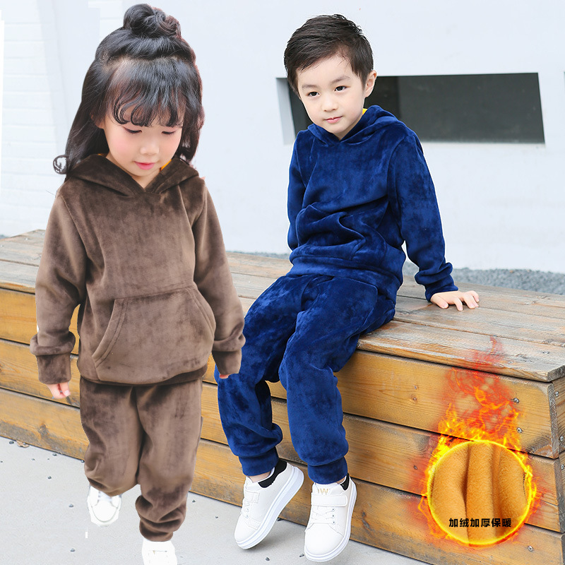 童裝男童女童秋冬裝套裝2016新款中大兒童運動加絨衛衣兩件套冬季工廠,批發,進口,代購