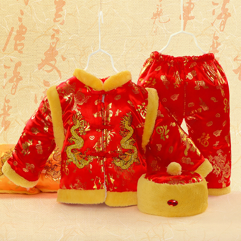 麼麼仔2016新款新生兒大紅套裝寶寶唐裝 嬰兒三件套棉衣秋冬C910工廠,批發,進口,代購