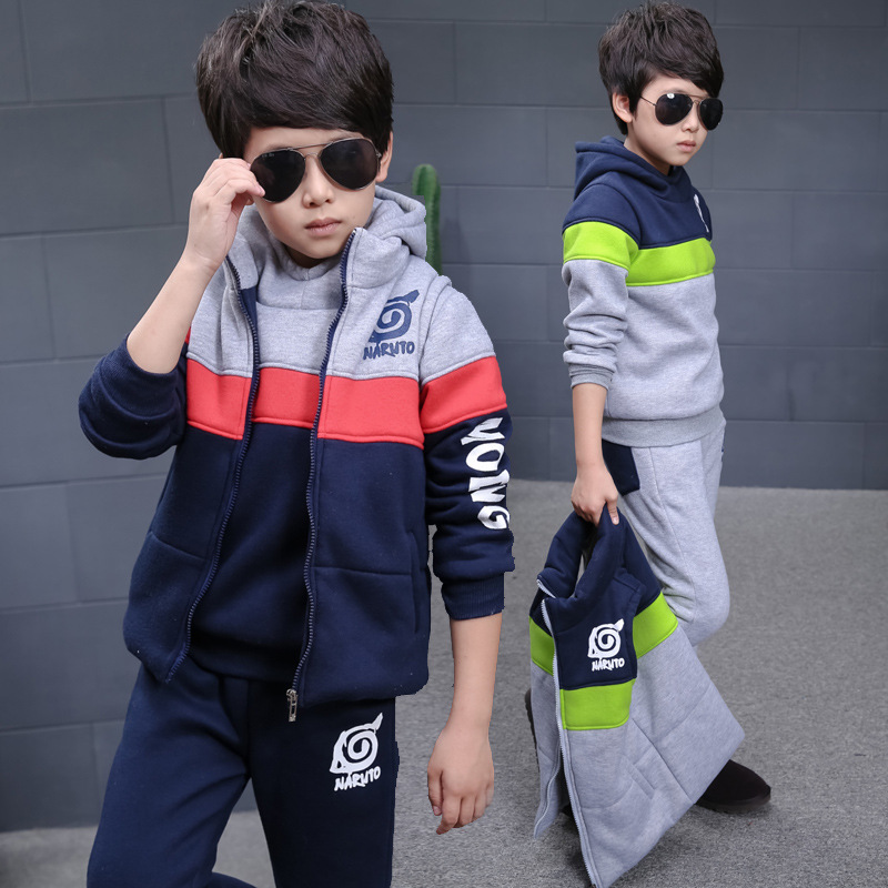 童套裝冬季新款一件代發 韓版中大男童三件套加絨加厚火影套裝工廠,批發,進口,代購
