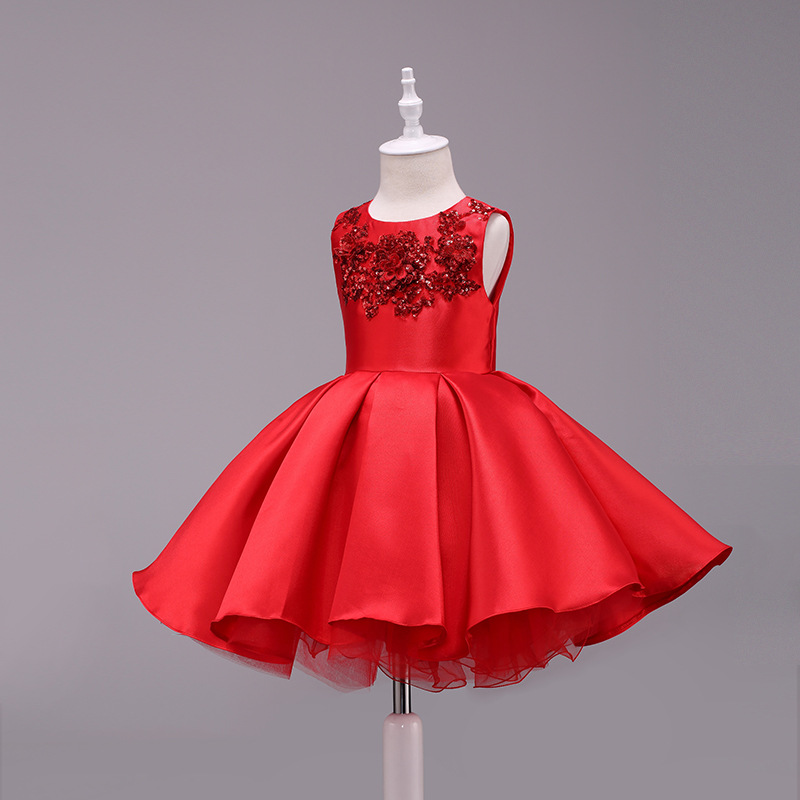 歐美童裝紅色公主女童連衣裙長袖女童公主裙兒童禮服童裙一件代發批發・進口・工廠・代買・代購