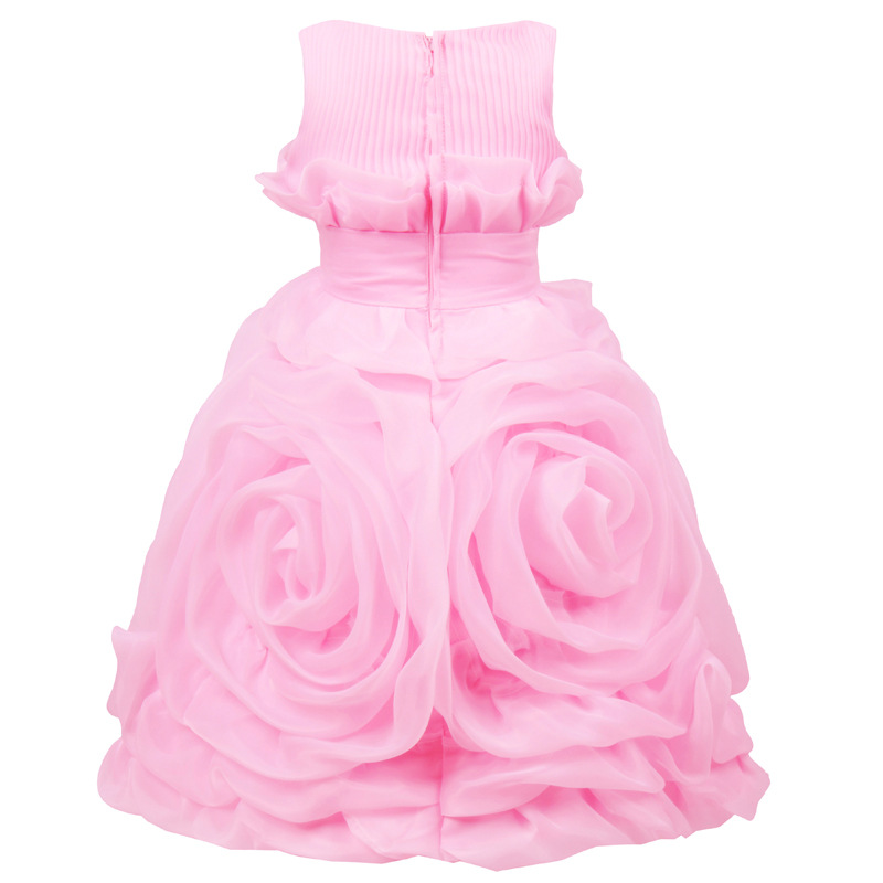 女童禮服大花朵圓領口鑲珠演出3D無袖連衣裙婚禮花童禮服公主裙批發・進口・工廠・代買・代購