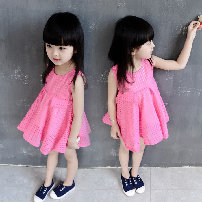 一件代發童裝 韓版女童玫紅格子雪紡歐根紗小方格背心連衣裙工廠,批發,進口,代購