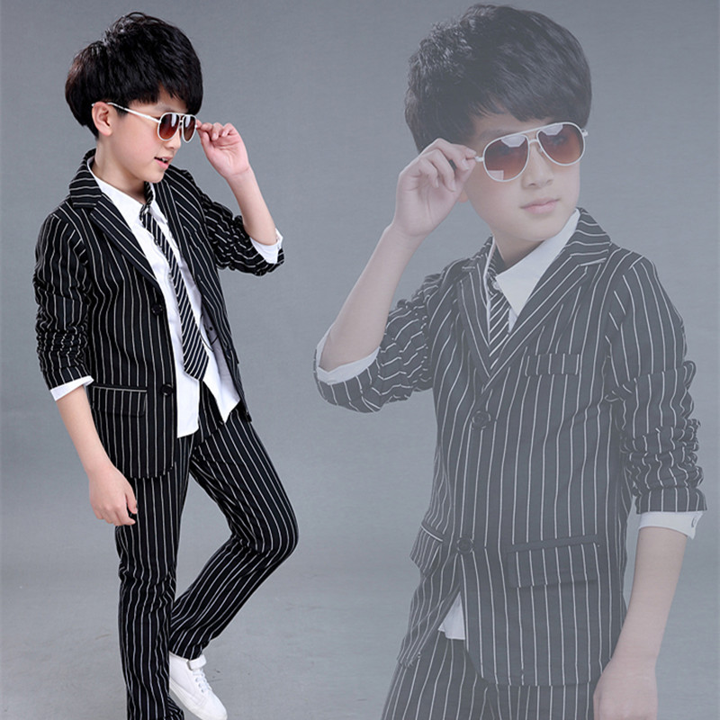 韓版黑白條紋小西裝男童西裝外套兩件套裝童套裝英倫風秋款童禮服批發・進口・工廠・代買・代購