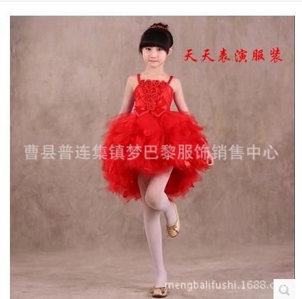 6-15歲女童蕾絲莎莎裙舞臺表演服生日宴晚禮服白色紅色禮服工廠,批發,進口,代購