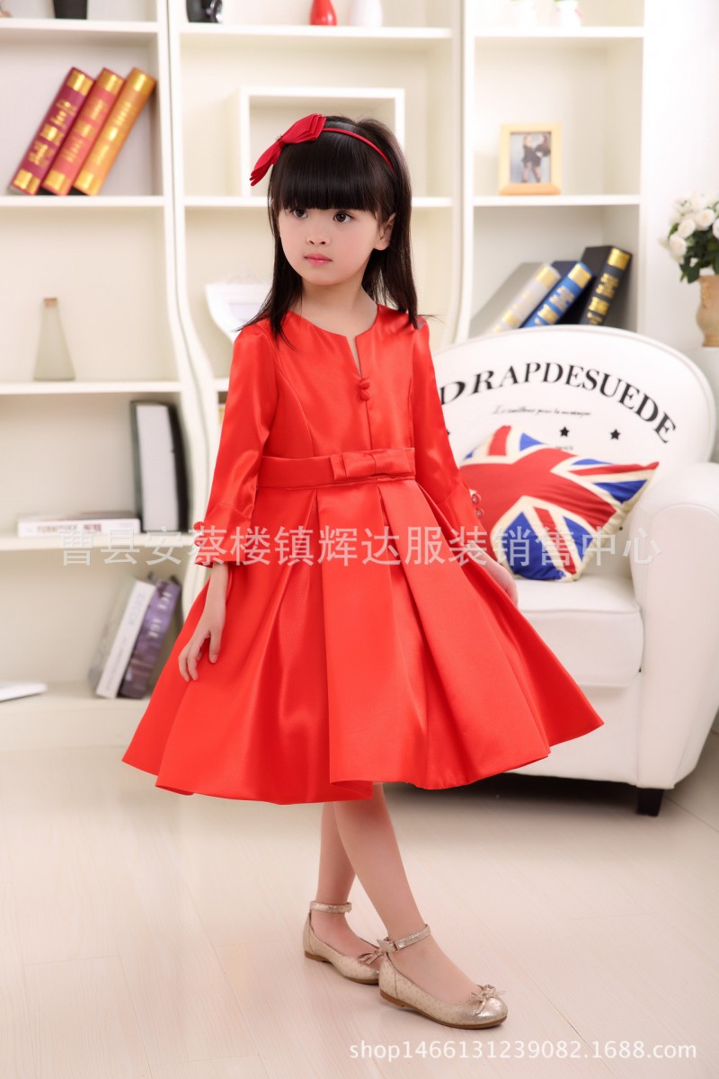 女童高檔晚禮服紅色長袖公主裙兒童灰姑娘婚紗生日花童演出服秋冬批發・進口・工廠・代買・代購