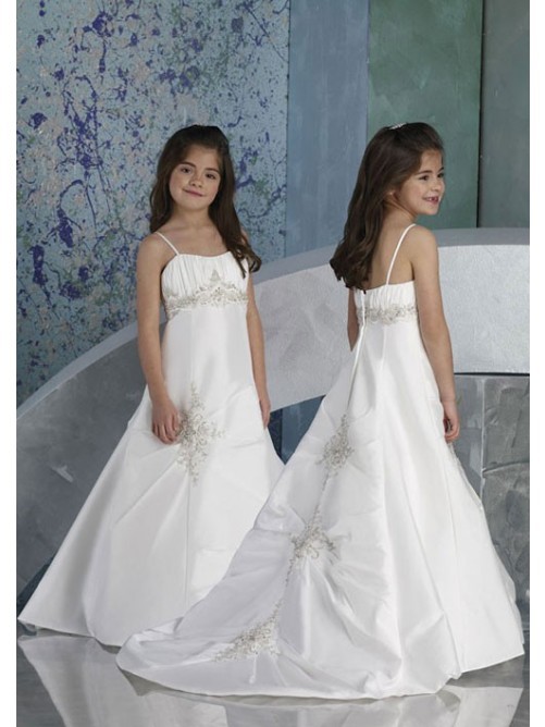 歐美風格塔夫綢材質白色花童裝 外貿童禮服定製 廠傢直銷來圖定製工廠,批發,進口,代購