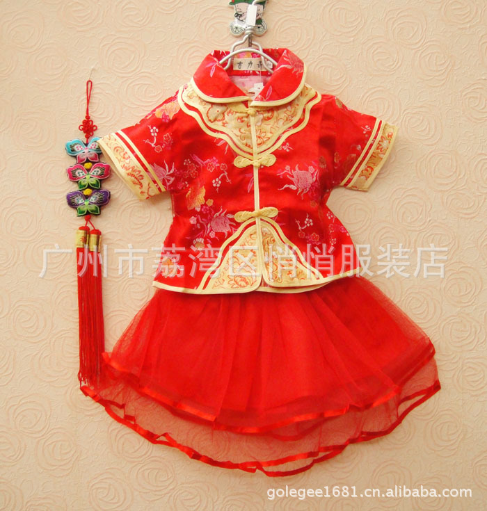 古力奇兒童中國裝翻領配紗裙兒童唐裝套裝2003工廠,批發,進口,代購