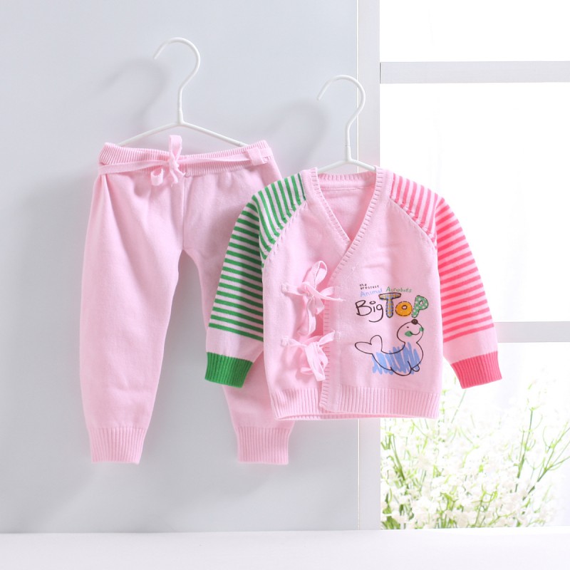 2016秋款嬰兒服裝 新生兒系帶純棉內衣毛線衣兩件套 寶寶長袖套裝批發・進口・工廠・代買・代購