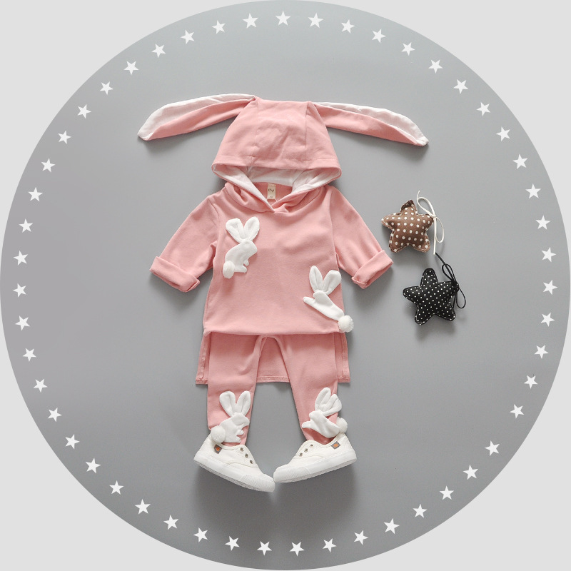 童裝一件代發 2017春季新款韓版可愛四隻兔子兩件套裝 廠傢直銷批發・進口・工廠・代買・代購