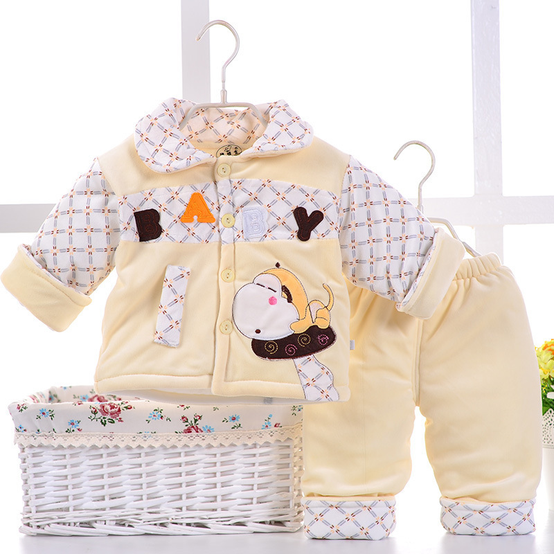 滿200包郵15秋冬款新生兒加厚絨棉衣套裝 嬰幼兒寶寶翻領棉衣套裝批發・進口・工廠・代買・代購