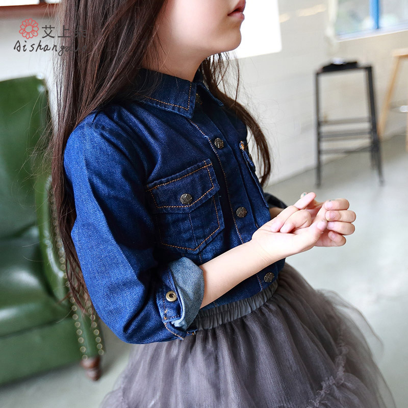 一件代發童裝2016 韓版春裝新款女童牛仔熱銷長袖襯衫批發・進口・工廠・代買・代購
