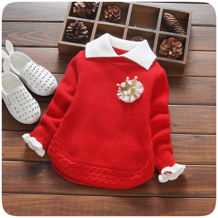 女寶寶毛衣女童嬰幼兒針織衫2016新款兒童翻領套頭純色外套工廠,批發,進口,代購
