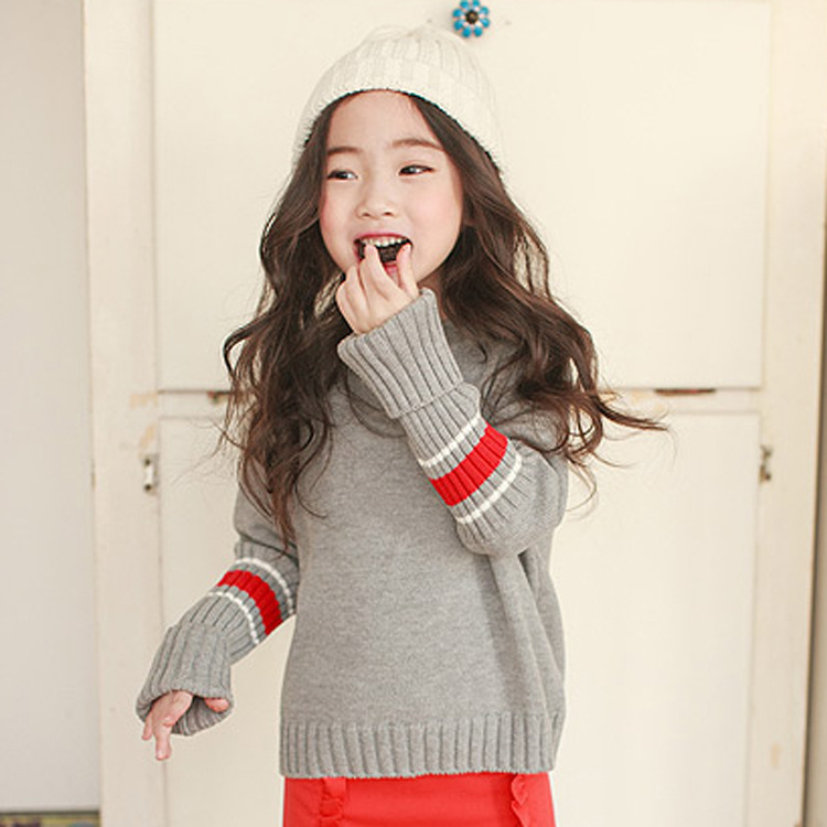 GAGA批發預定 韓國代購進口童裝春拼色長袖圓領女童針織衫毛衣工廠,批發,進口,代購