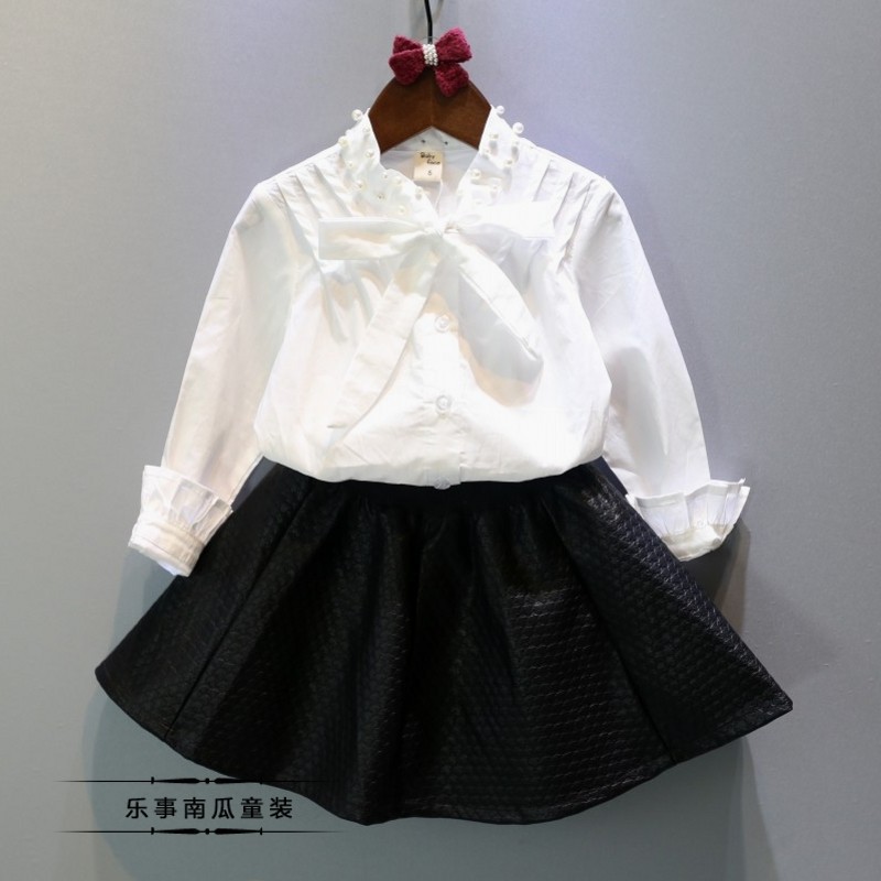 韓國同款秋季新款女童系帶珍珠長袖襯衫公主風兒童純色襯衣潮批發・進口・工廠・代買・代購