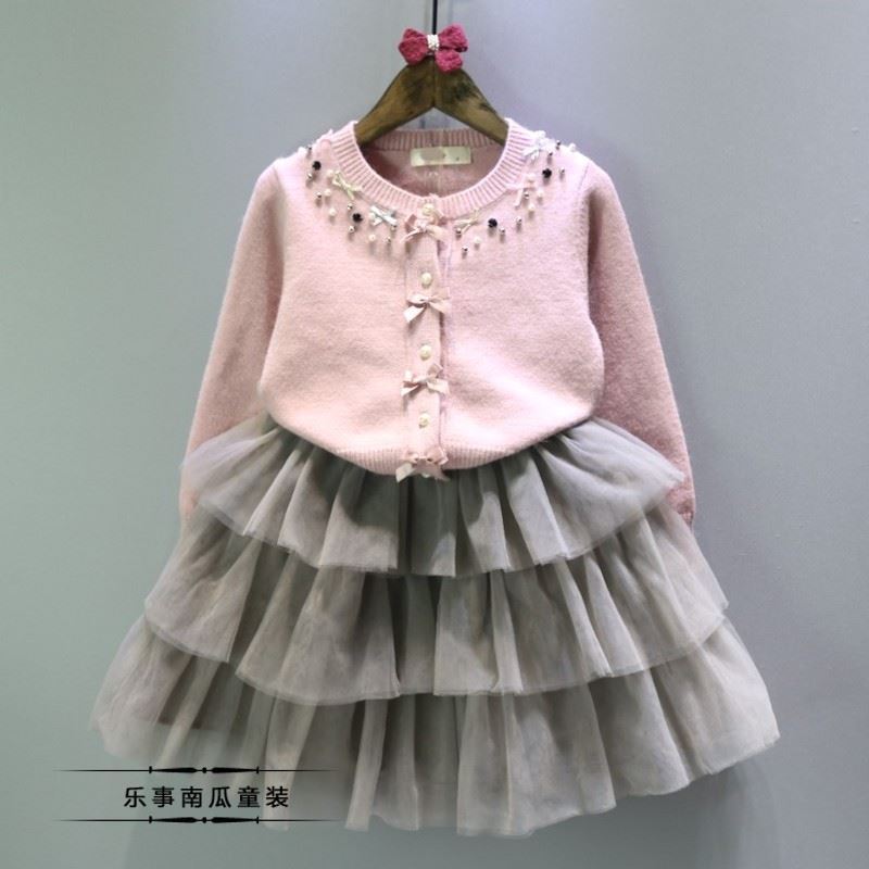 2016秋季新款 兒童女童領子一圈珍珠兩個蝴蝶結寶寶針織衫外套工廠,批發,進口,代購