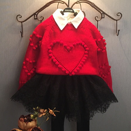 韓版2015冬季新款女童毛衣胸部立體心形圖案毛衣針織衫811工廠,批發,進口,代購