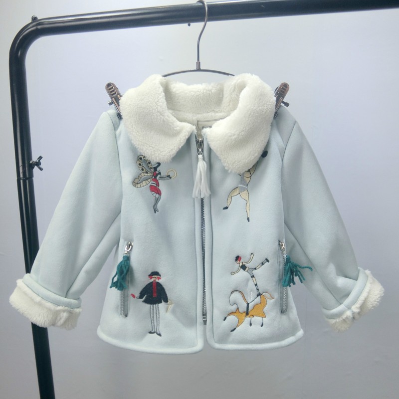 2016韓版女童外套 冬季中小童馬戲團刺繡童裝加絨加厚夾克 批發工廠,批發,進口,代購