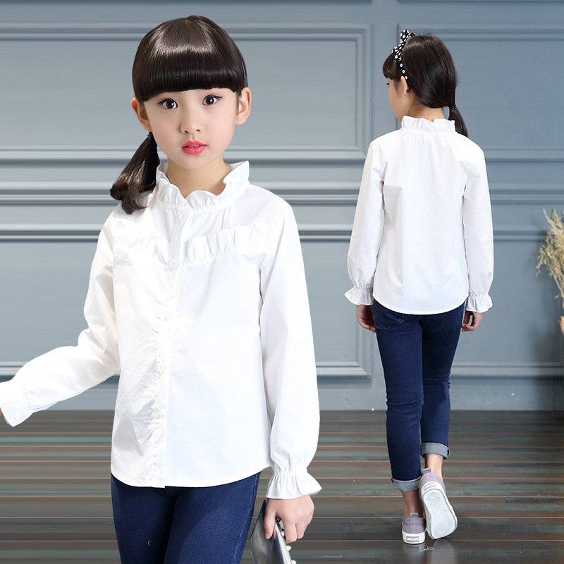 女童襯衫薄款白色韓版中大童荷葉花邊襯衣兒童2017年童裝一件代發工廠,批發,進口,代購