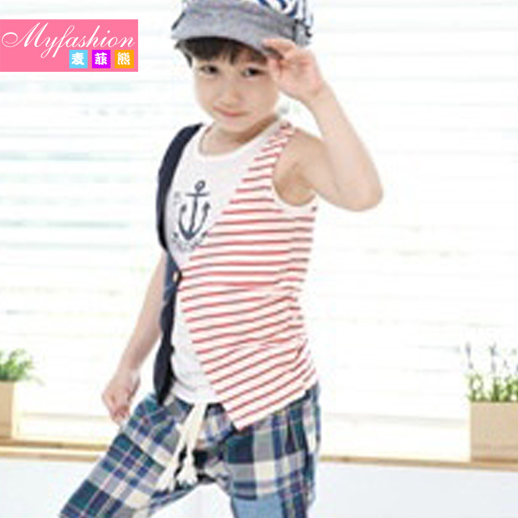 一件代發 夏款韓版童裝男女童條紋馬甲全棉背心假兩件 33465工廠,批發,進口,代購