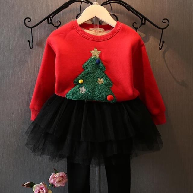 2016冬裝新款兒童長款上衣 加厚加絨套頭衛衣 聖誕樹紅色外套批發・進口・工廠・代買・代購