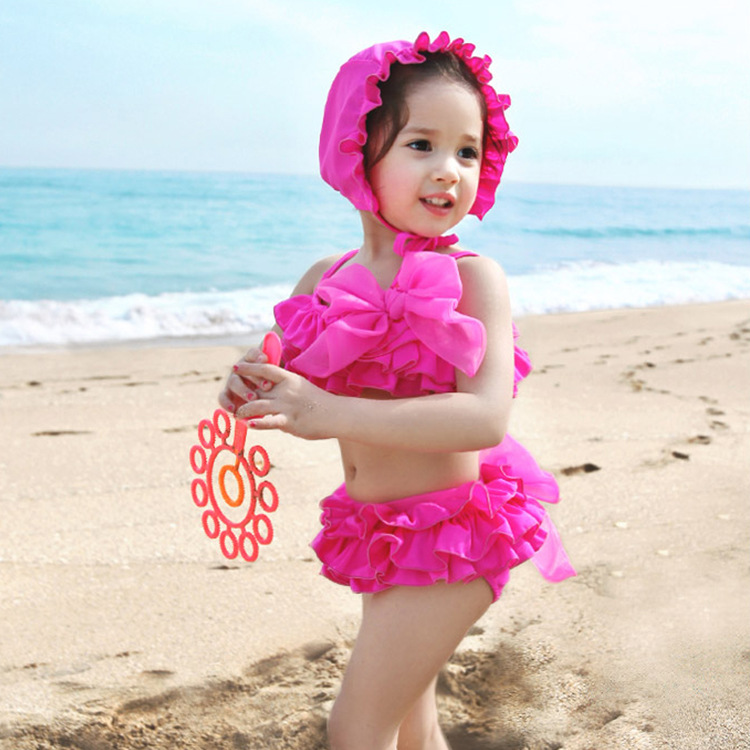 韓版女童泳衣甜美大蝴蝶結分體中大童比基尼兒童遊泳衣三件套工廠,批發,進口,代購