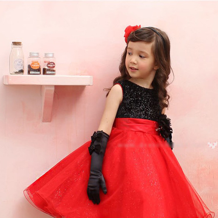夏季新款漂亮高貴公主女孩童黑色花朵紅色連衣禮服裙裝批發・進口・工廠・代買・代購