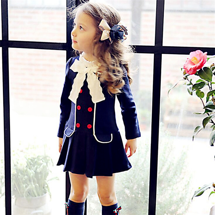 韓國童裝女寶寶連衣裙2016新款中小童學院風裙子百褶裙 一件代發工廠,批發,進口,代購