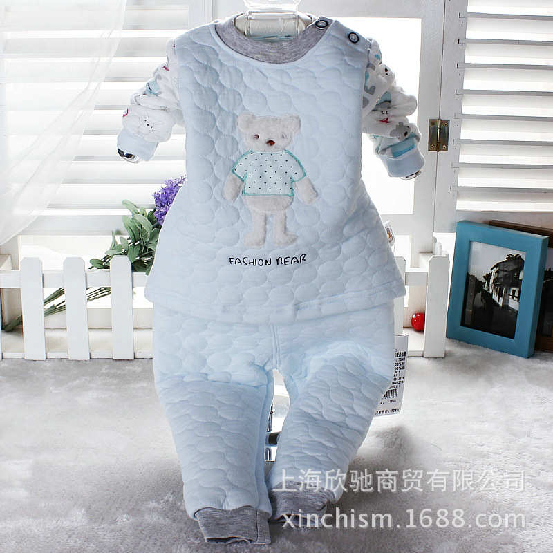 新款春秋裝童裝嬰幼兒純棉保暖內衣男女寶寶卡通肩扣套裝傢居服工廠,批發,進口,代購