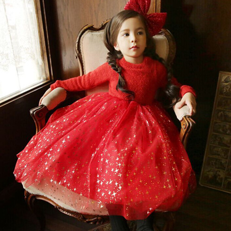 女童連衣裙冬裝加絨加厚紅色網紗仙美公主中長款兒童禮服 331542批發・進口・工廠・代買・代購