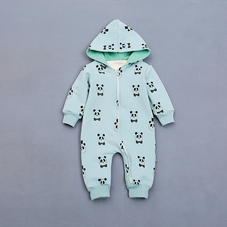 嬰幼兒衣服 可愛熊貓寶寶連身雙層加厚爬服 嬰兒連帽外出拉鏈哈衣批發・進口・工廠・代買・代購