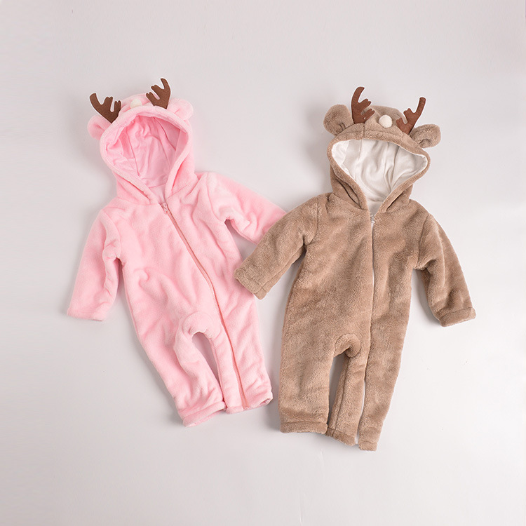 嬰兒冬季加厚聖誕小鹿連身衣男女寶超厚保暖爬服兒童珊瑚絨哈衣批發・進口・工廠・代買・代購