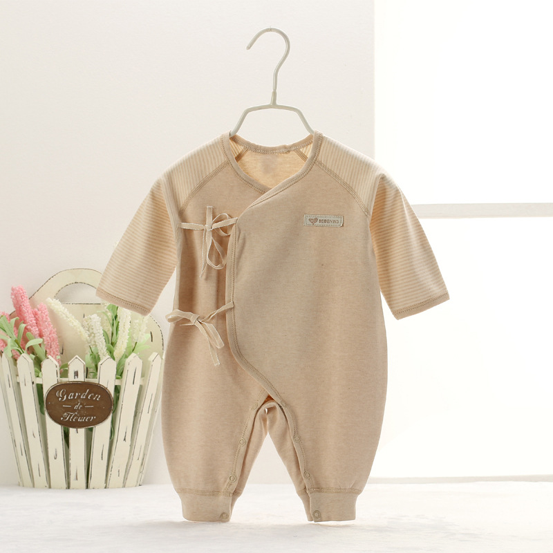彩棉嬰兒連身衣夏秋 新生兒衣服純棉薄款寶寶系帶開檔哈衣 BE501批發・進口・工廠・代買・代購