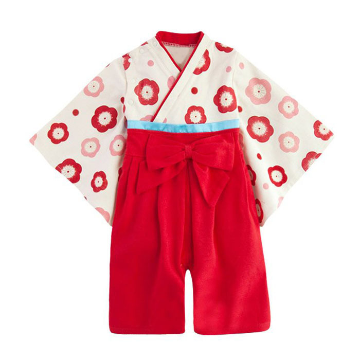 夏裝女童紅色印花蝴蝶結和服哈衣批發・進口・工廠・代買・代購
