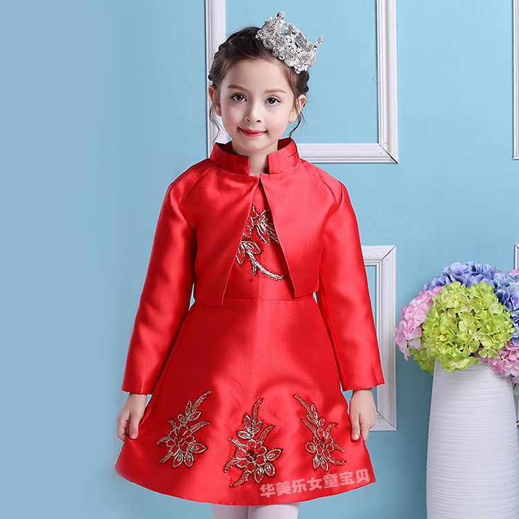 一件代發女童紅色連衣裙兒童禮服裙主持演出花童慶典服套裝公主裙工廠,批發,進口,代購