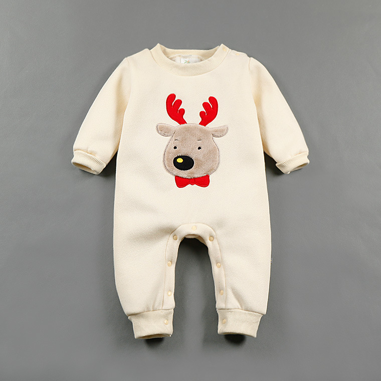 嬰幼兒衣服 2016冬款嬰兒聖誕節日連身爬服 寶寶連身刺繡圖案哈衣工廠,批發,進口,代購