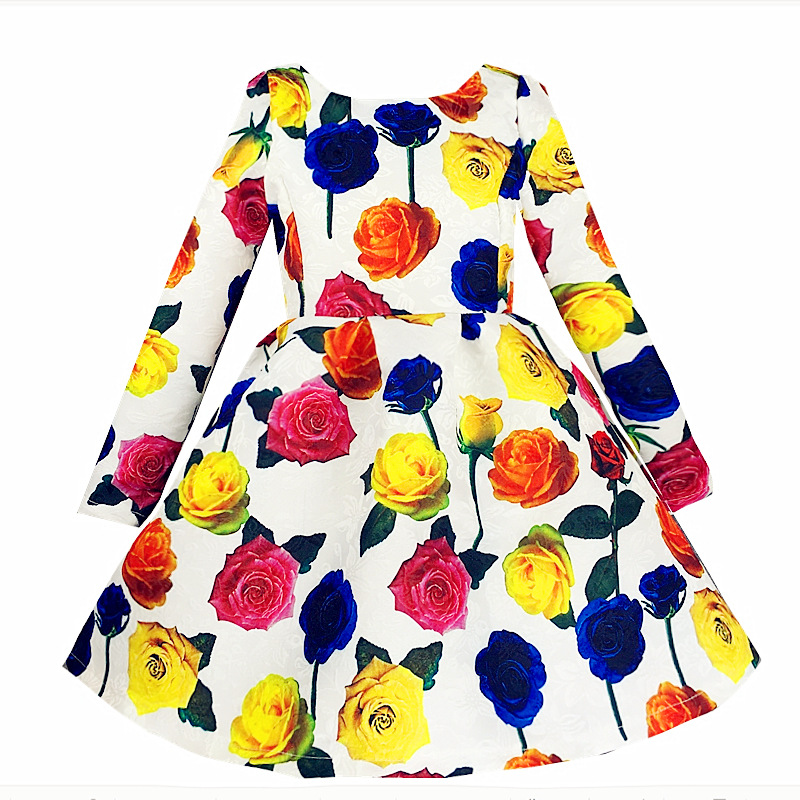 歐美女童連衣裙2016秋季玫瑰花朵禮服長袖公主童裙外貿一件代發工廠,批發,進口,代購