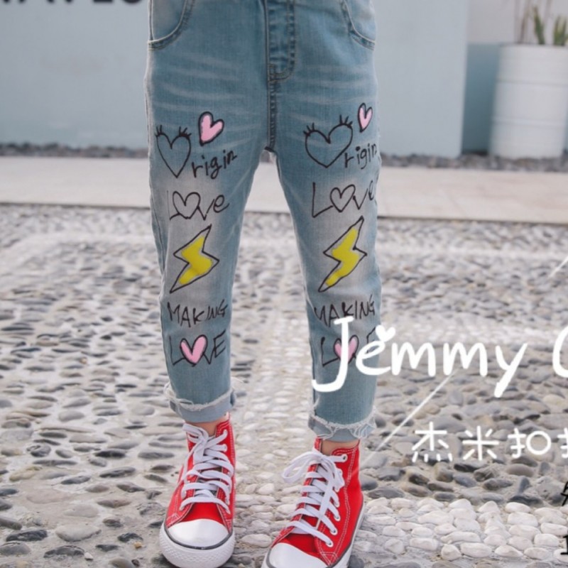 JC7007初春新款韓版中性童牛仔褲時尚圖案百搭童秋褲實拍童褲女童工廠,批發,進口,代購