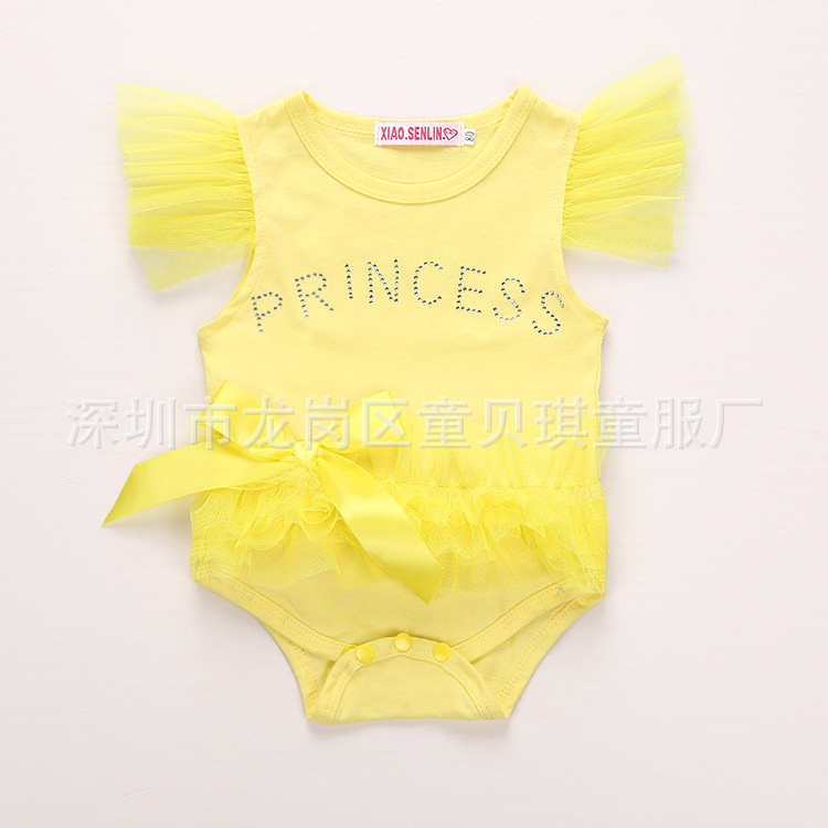 外貿新款夏季童裝網紗蝴蝶結黃色嬰幼兒哈衣爬服大量現貨廠傢直銷工廠,批發,進口,代購