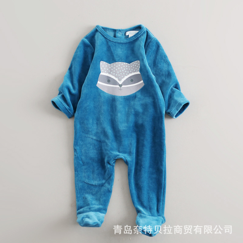 青島直供 天鵝絨爬服 氣質藍寶寶連身服 尺碼齊全 寶寶服裝批發・進口・工廠・代買・代購