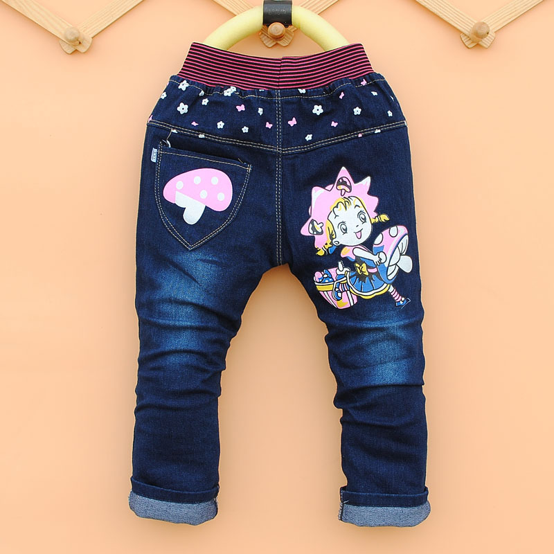 2016秋季新款牛仔褲 韓版女童牛仔單褲 兒童低小蘑菇圖案童褲工廠,批發,進口,代購