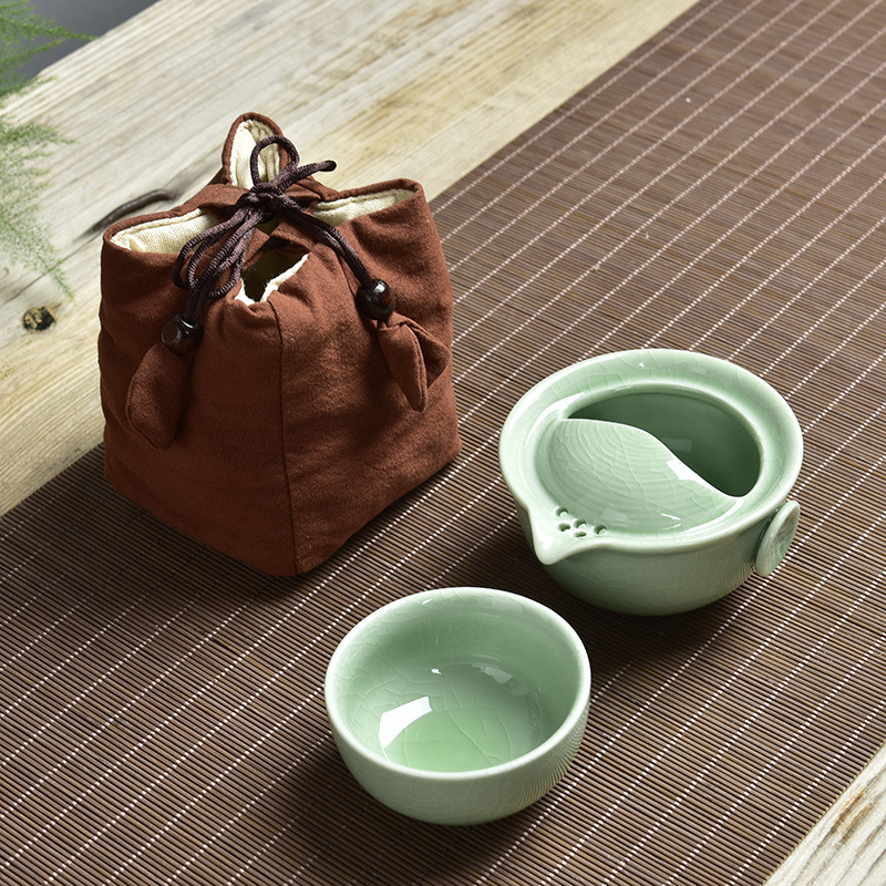 廠傢直銷哥窯茶壺快客杯一壺一杯開片陶瓷功夫茶具旅行便攜包佈袋批發・進口・工廠・代買・代購