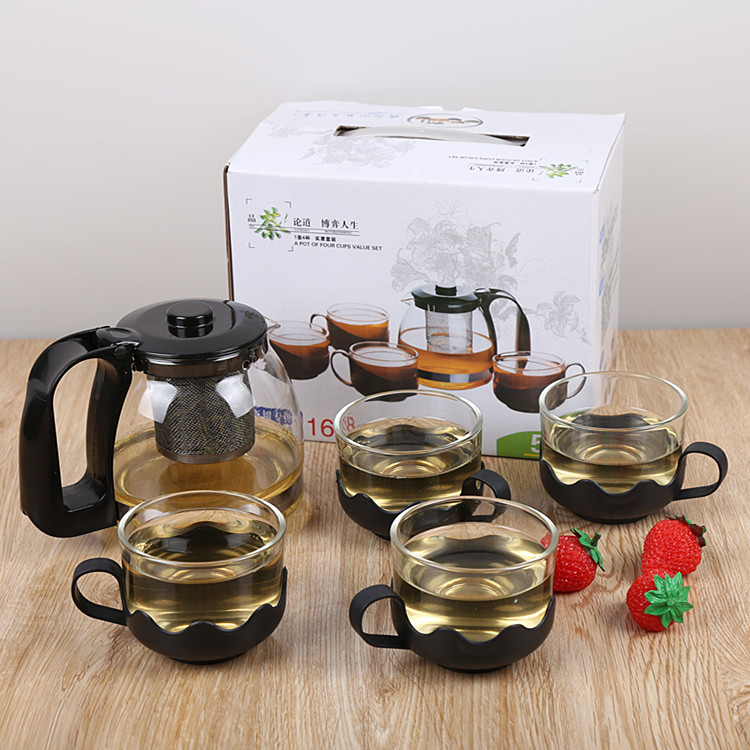 批發高硼矽耐熱玻璃泡茶壺套裝過濾功夫茶具花茶壺五件套促銷禮品工廠,批發,進口,代購