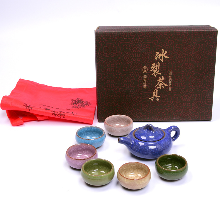 廠傢直銷冰裂茶具套裝特價陶瓷功夫整套臺灣七彩冰裂禮品會銷茶具工廠,批發,進口,代購