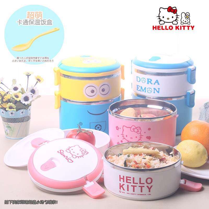 hellokitty小黃人不銹鋼真空保溫飯盒雙層兒童學生密封便當盒餐盒批發・進口・工廠・代買・代購