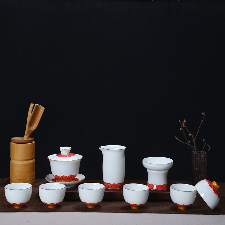 廠傢直銷創意高檔禮品茶具高白描金茶具套裝高檔禮品功夫茶具批發・進口・工廠・代買・代購