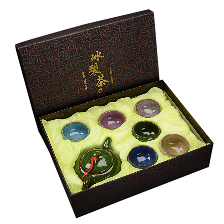 會銷禮品 七彩冰裂釉茶具套裝 冰裂茶具7件套 七彩 陶瓷 功夫茶具工廠,批發,進口,代購