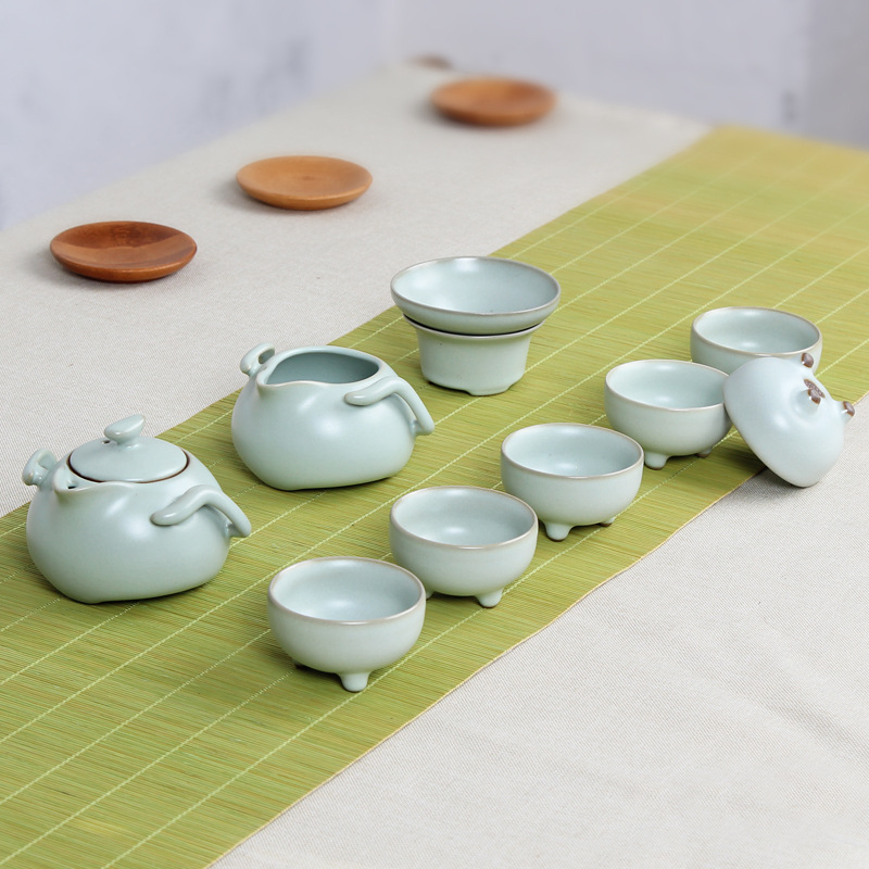 廠傢10頭汝窯茶具套裝骨瓷汝瓷開片整套德化陶瓷茶具定製禮品logo批發・進口・工廠・代買・代購