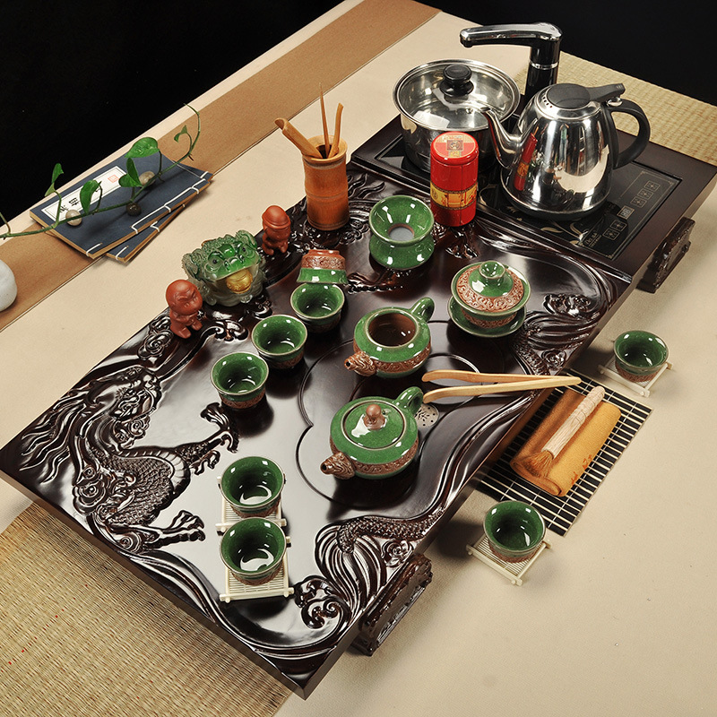 茶具套裝特價實木茶盤電磁爐紫砂冰裂整套功夫陶瓷茶具四合一批發批發・進口・工廠・代買・代購