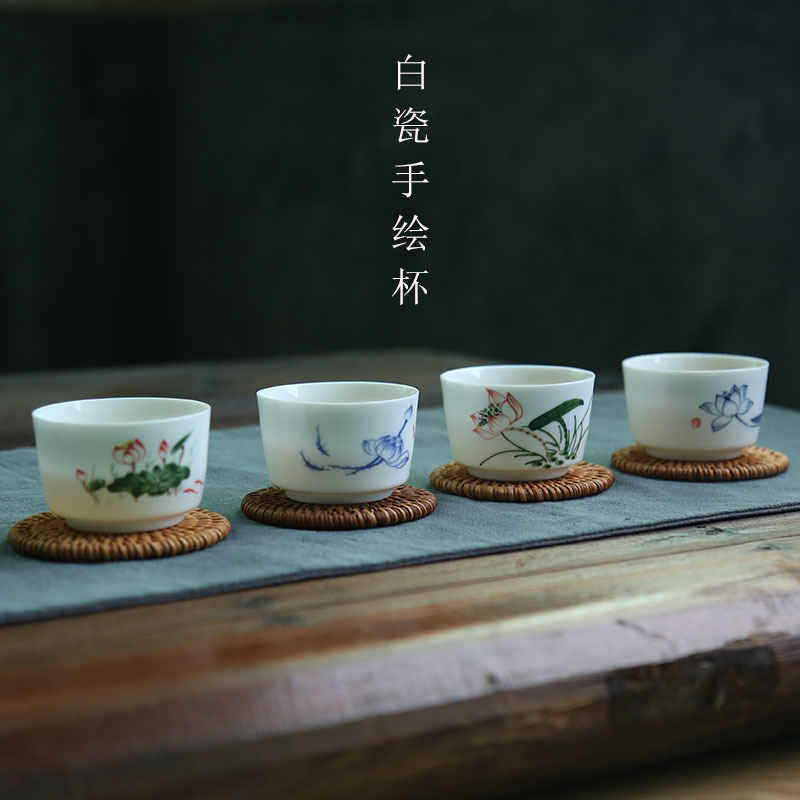 景德鎮手工青花瓷品茗杯 手繪白瓷碗杯陶瓷單杯 精品功夫品茗茶盞工廠,批發,進口,代購